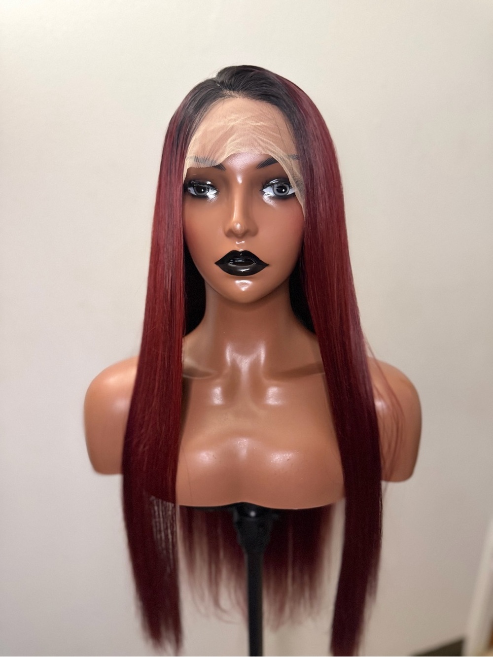 Luxury Straight Lace Front Wig in Burgundy Red 18inch human hair